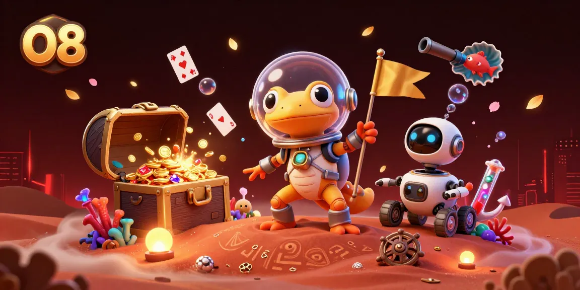 Experience exciting gameplay at O8 with a Martian gecko discovering a golden casino on Mars.