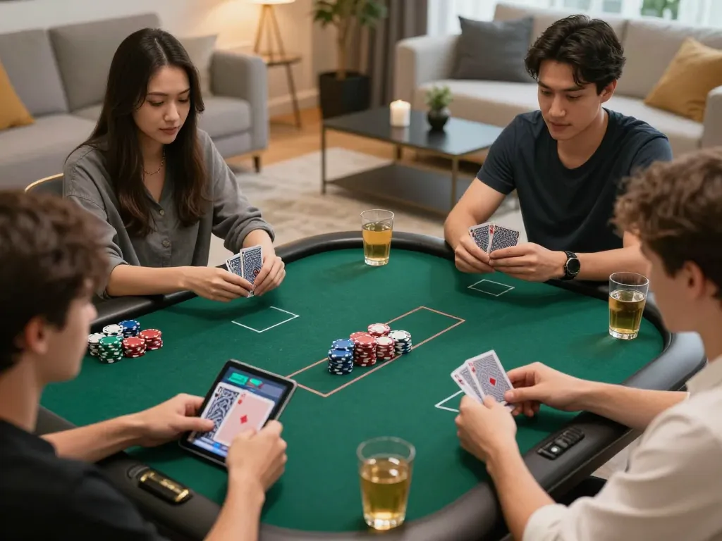 Players engaging in a thrilling poker game on a tablet, showcasing the excitement of 78win poker gameplay.
