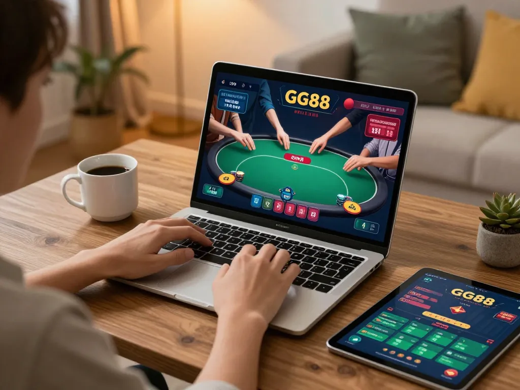 Engaging poker gameplay on GG88 platform during a cozy home gaming session