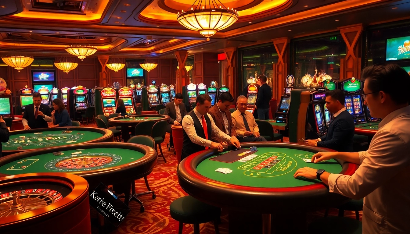 Players engage in thrilling nohu casino games at a luxurious table in a vibrant setting.