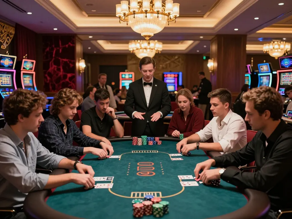 Players strategizing at a poker table in a luxury casino, showcasing intense gameplay at 789win.