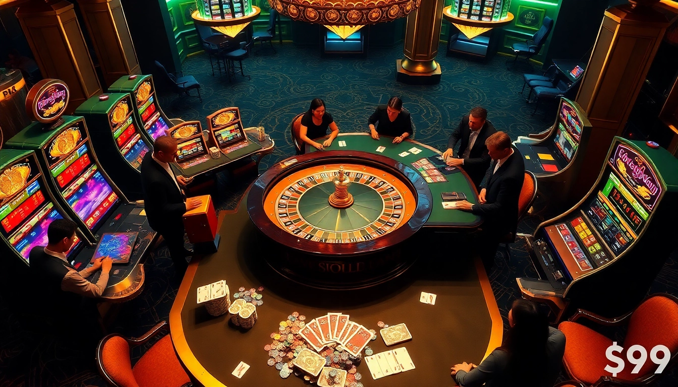 Experience thrilling gameplay at PS99 Casino with vibrant tables, dealers, and high-stakes excitement.