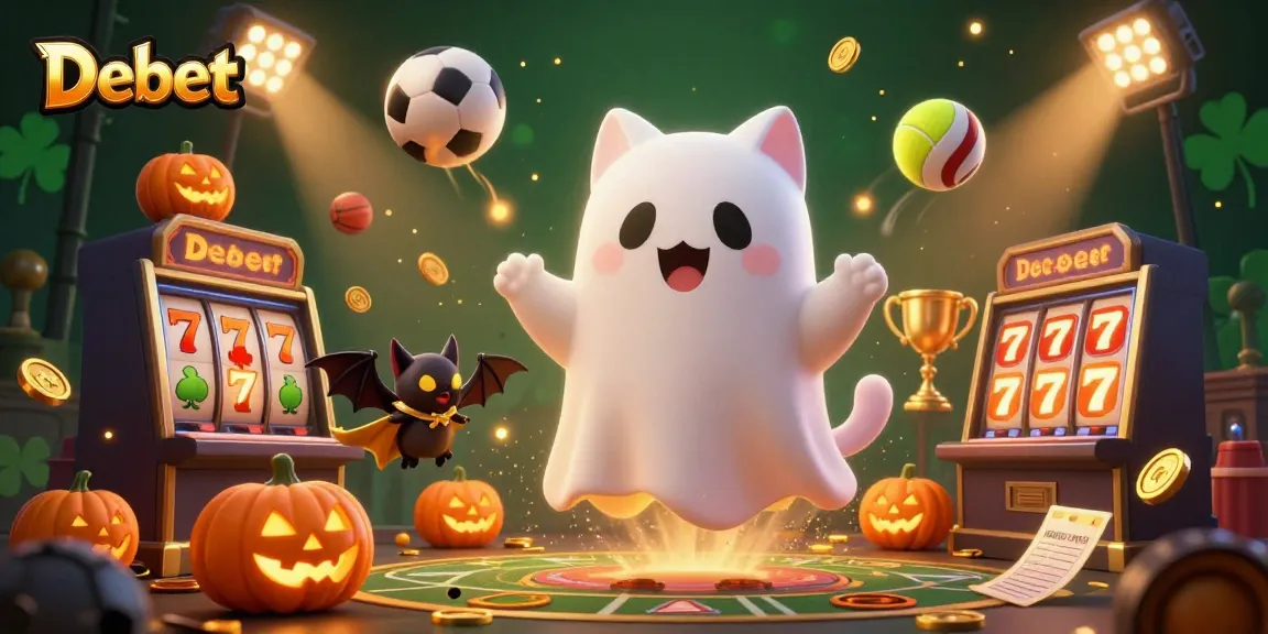 Engage with Debet's thrilling ghostly slot gaming adventure illuminated by festive elements.