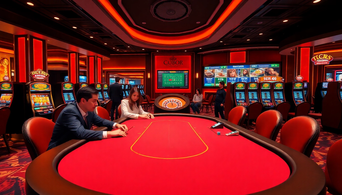 Experience thrilling gaming at LC88's vibrant casino tables with engaging players.