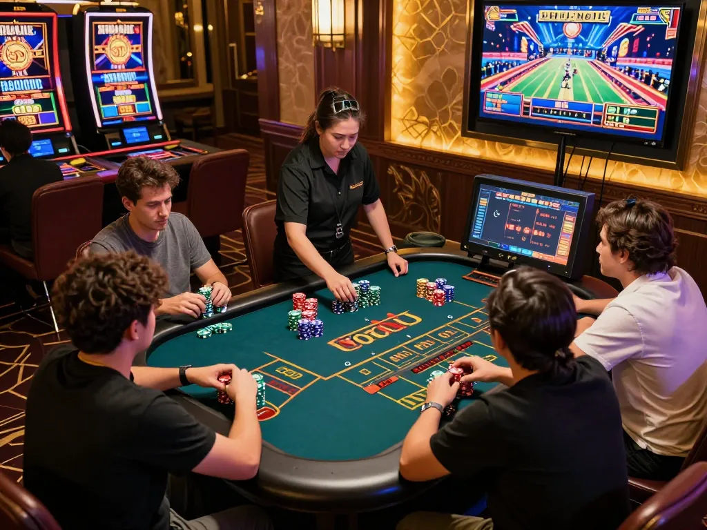 Nohu gaming table with players placing bets in an upscale online casino environment.