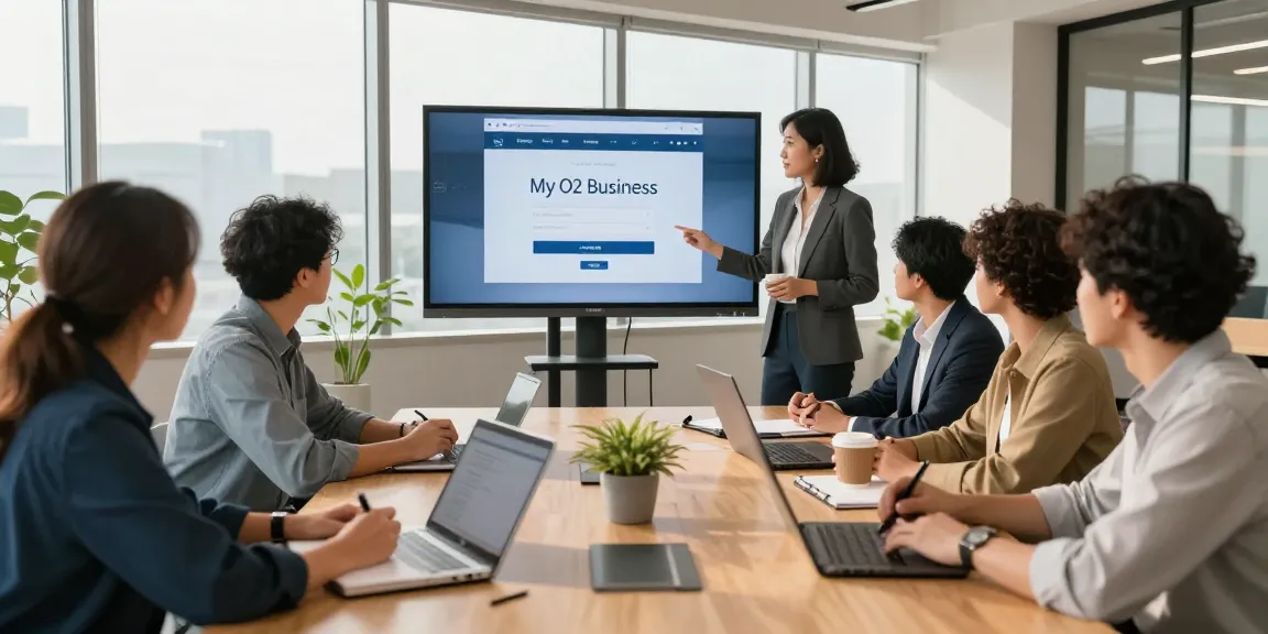 Team discussing My O2 business login solutions in a modern office