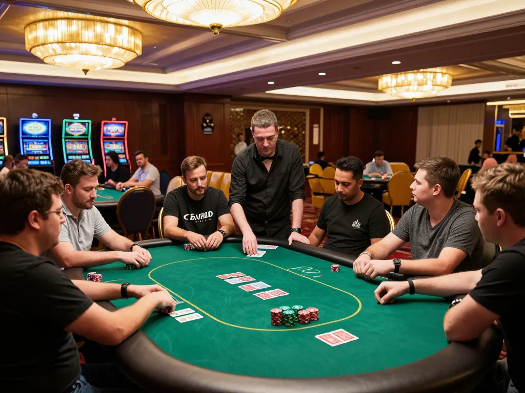 Players engaging in a competitive game of poker at jun88 casino, showcasing strategic gameplay and tension.