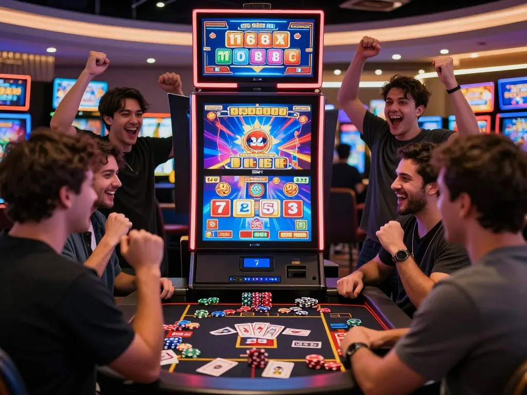 TG88 players enjoying a vibrant online casino experience with engaging slot games and lively interactions.