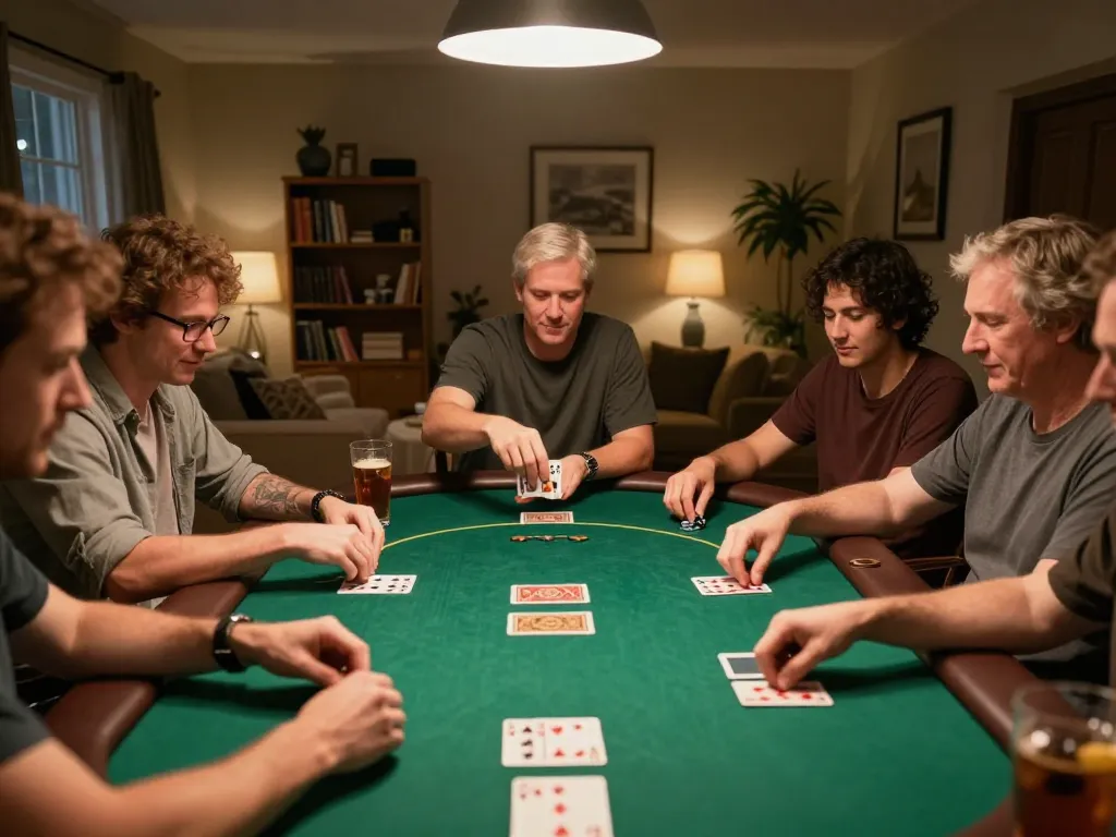 Ngonclub players enjoying an engaging poker game in their cozy home setting