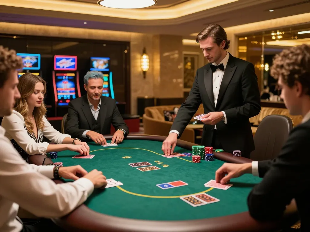 C168 players strategizing at an upscale poker table in a luxury casino environment