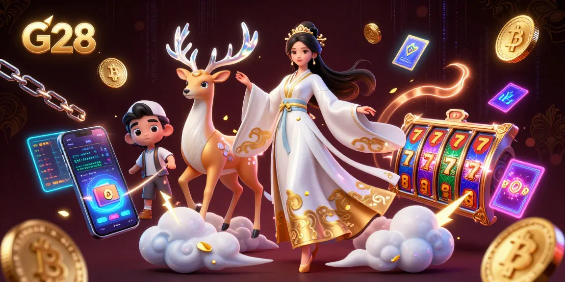 Engage with G28's thrilling casino action featuring a woman in hanfu and glowing crypto coins.