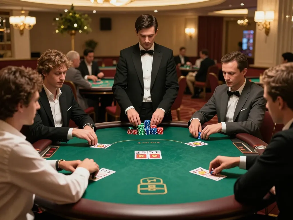 Players strategically betting at a high-stakes poker table in an upscale casino environment showcasing mm88 action.