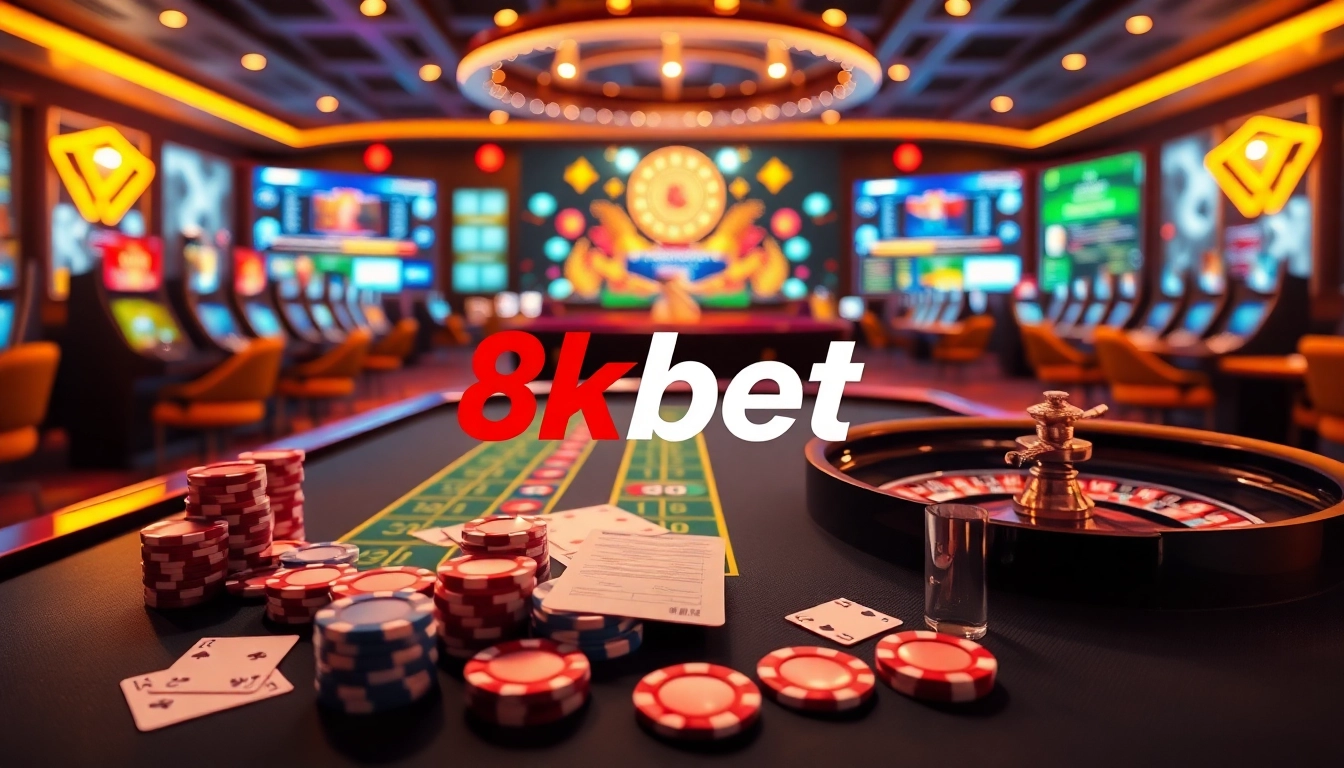 Experience the thrill of betting at 8kbet with vibrant casino visuals and live gaming excitement.
