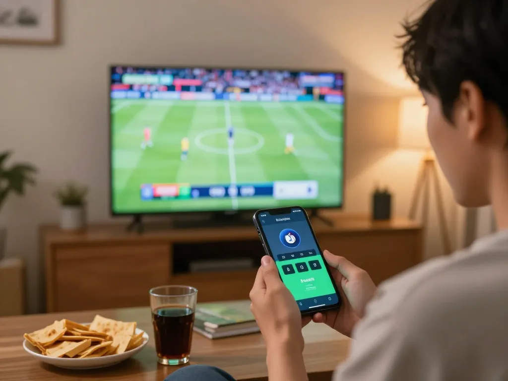 Kuwin sports betting action as a player uses a smartphone app to place bets during a live game.