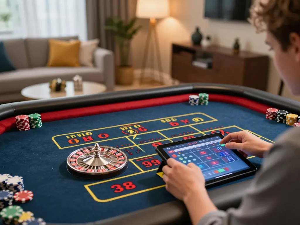 VIC88 user placing strategic bets on live roulette through an online gaming app.