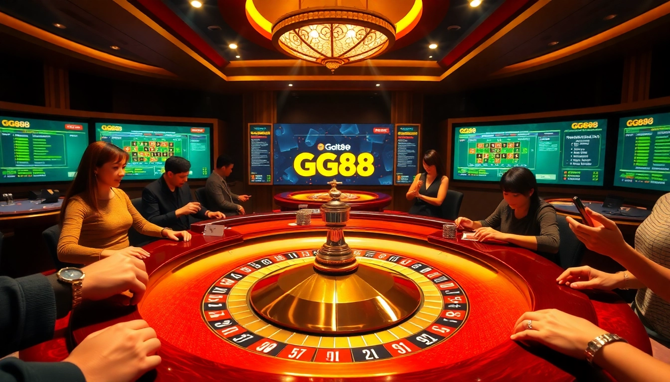 Experience the excitement of gambling at GG88 with vibrant casino tables and engaging players.