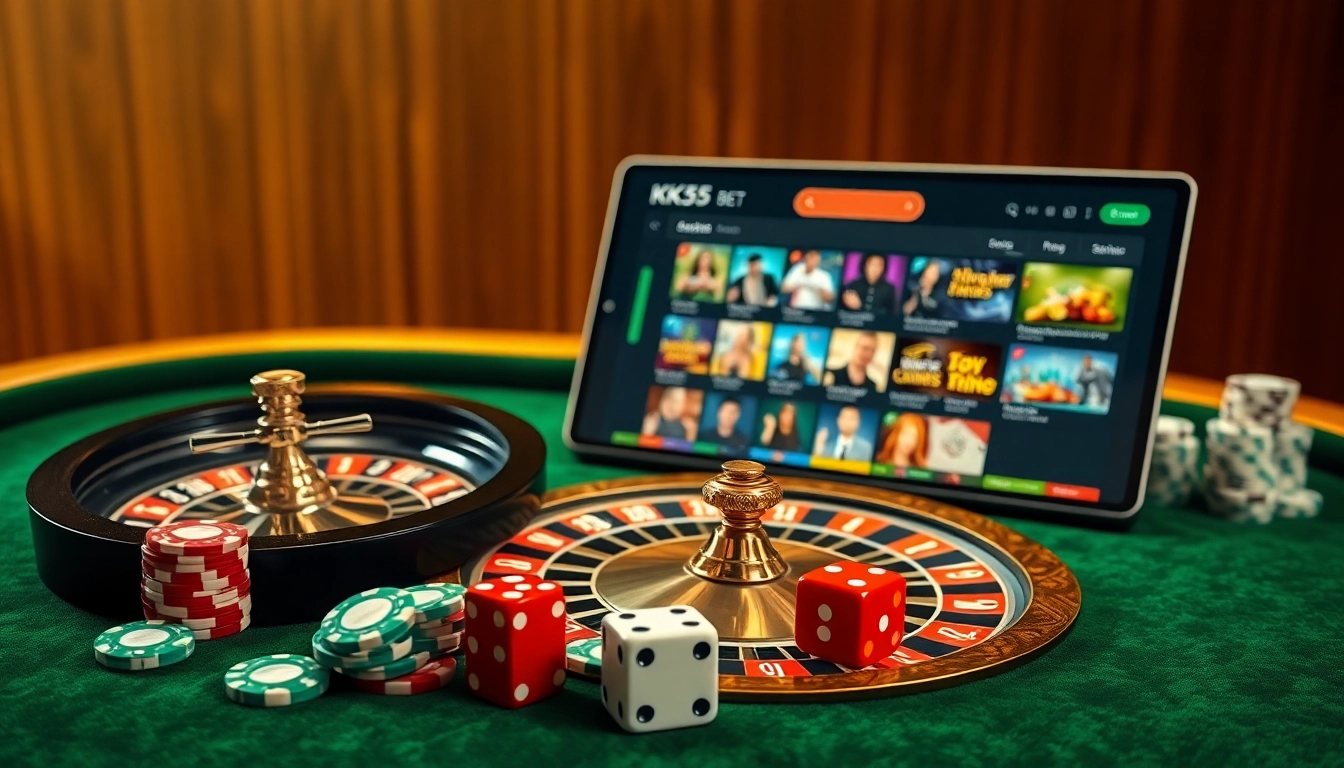 Experience kk55 bet with vibrant casino elements and a digital gambling interface.