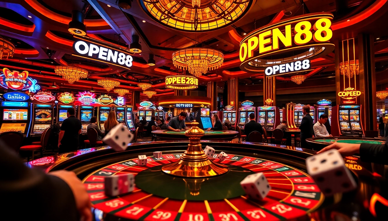 Experience the thrill of gambling at OPEN88 with vibrant tables, exciting slot machines, and engaged players.