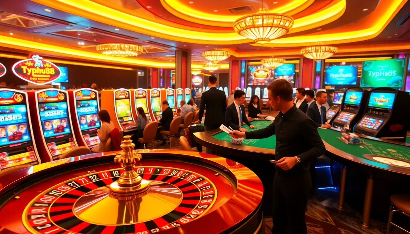 Experience an exciting casino atmosphere at Typhu88 with vibrant slot machines and engaging gameplay.