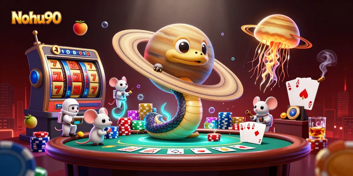 Experience Nohu90's thrilling slot games with astronaut mice and vibrant cosmic imagery.