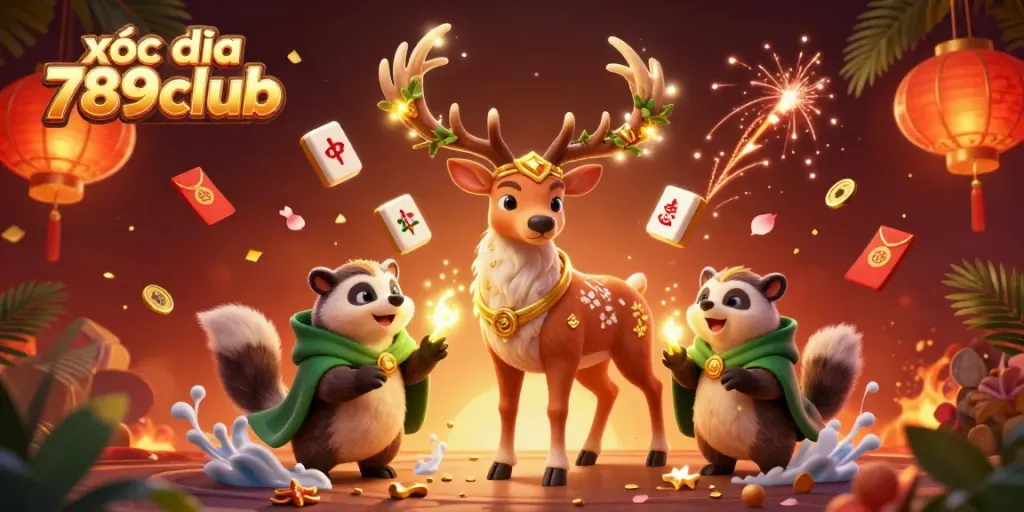 Play xóc đĩa 789club with vibrant casino elements in a dynamic 3D illustration.