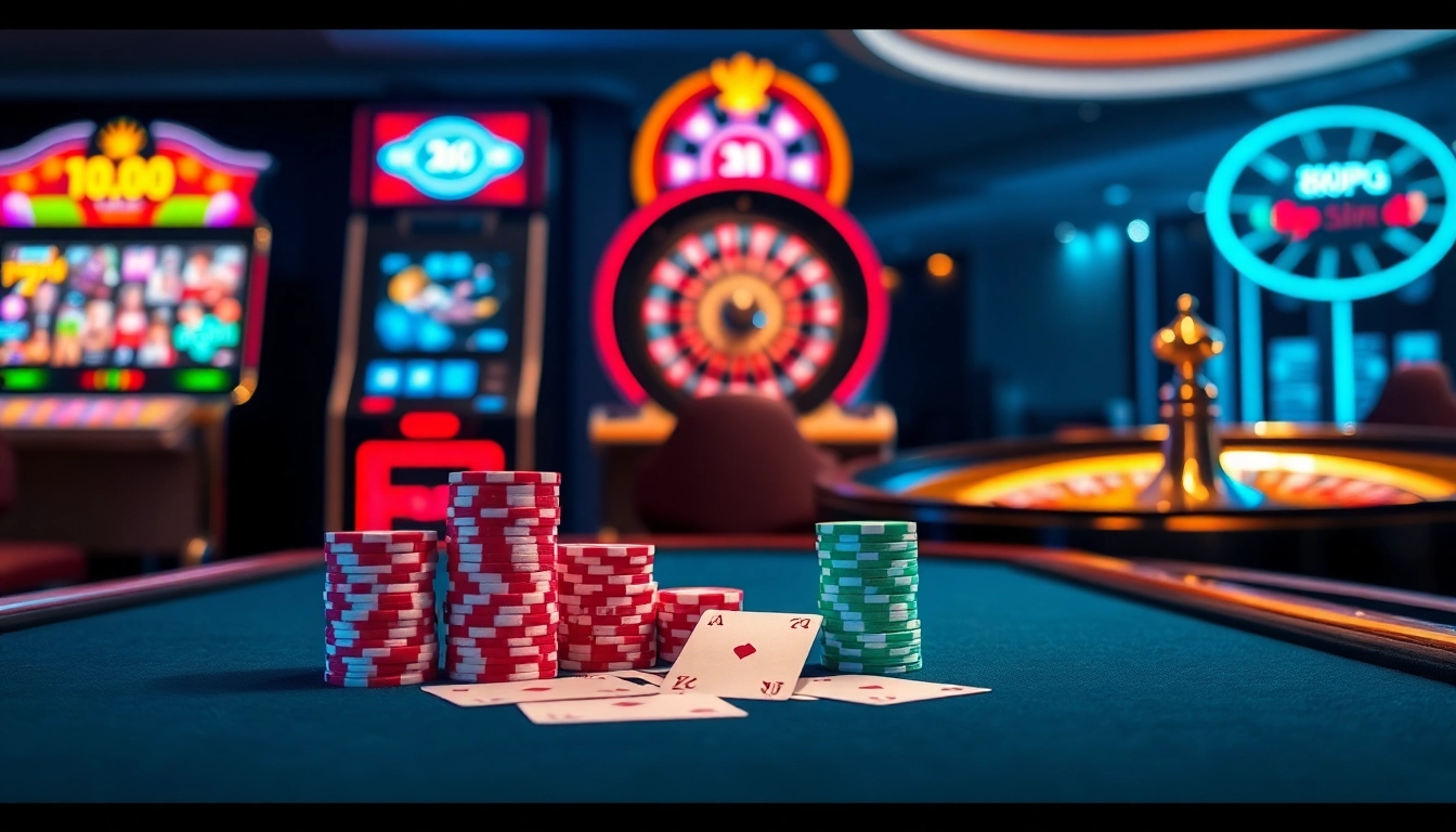 Engage with the vibrant gaming experience at https://888pgbr.com.br/, featuring poker tables and colorful slot machines.