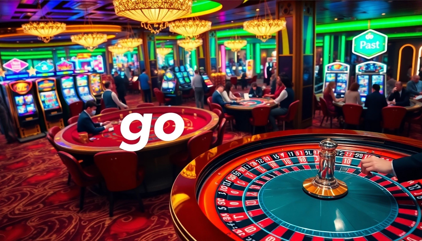 Experience thrilling casino action with go 88 betting slips amidst vibrant tables and slot machines.