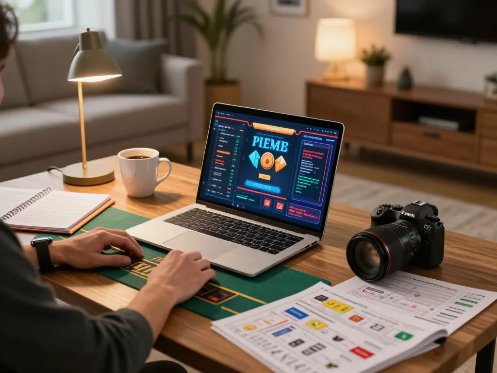 Players enjoy live dealer games via go86vn platform on stylish home gaming setup, emphasizing strategic online gambling.