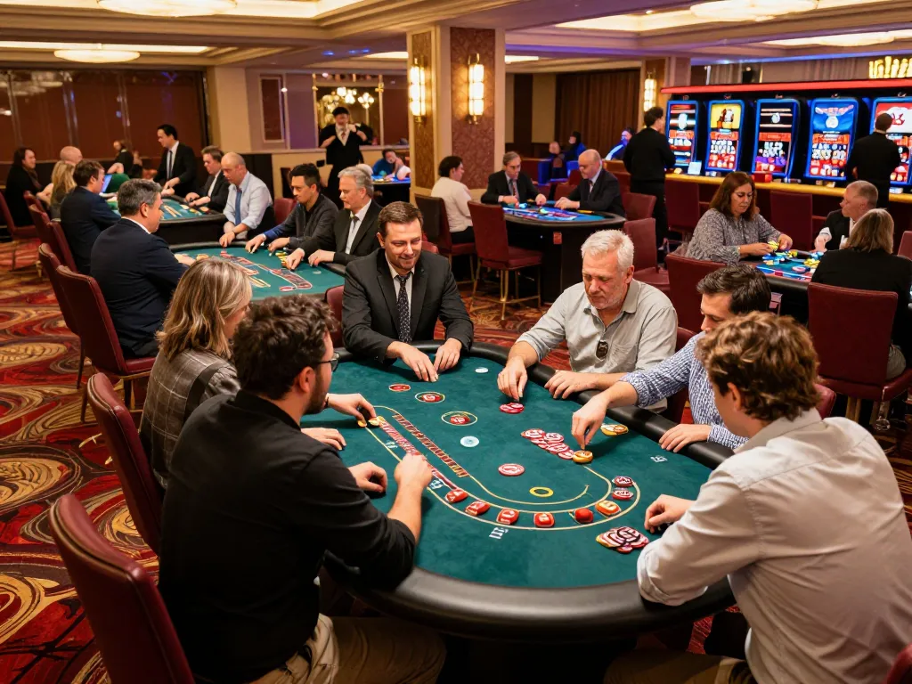 Players actively engaging in games at a vibrant casino floor showcasing the excitement of 68gamebaivn.