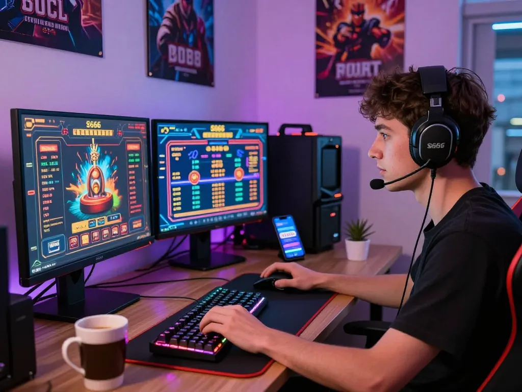 Intense gaming moment featuring S666 online casino games in a vibrant home setup.