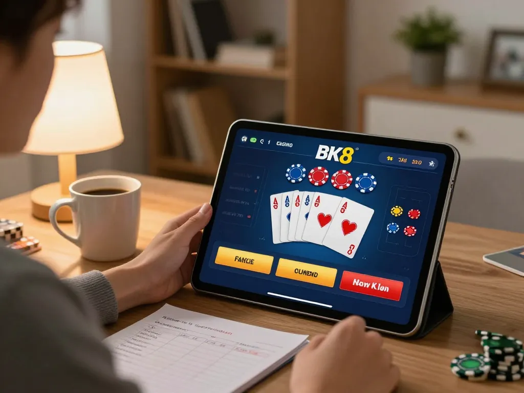 Person playing on the BK8 dad online casino app at home, enjoying a relaxed gaming experience.