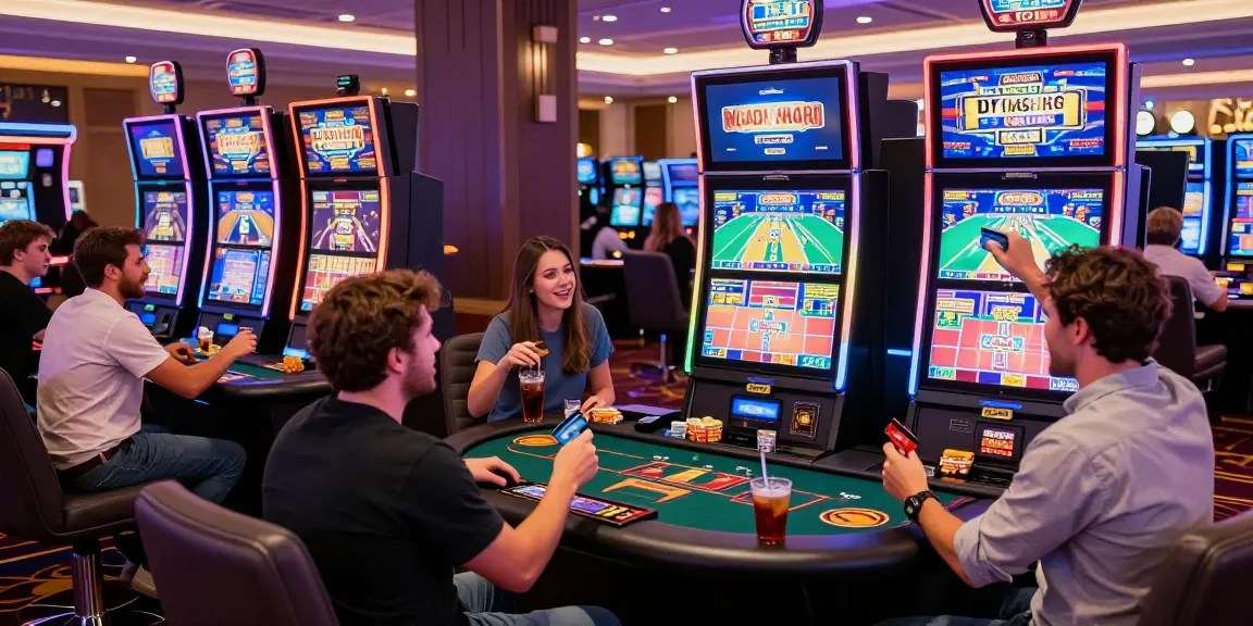 Players enjoying slot machines at casinos that accept credit cards.