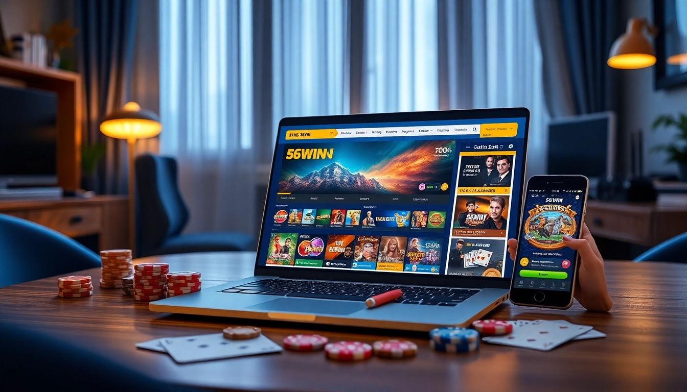 56WIN com offers an engaging online gambling experience with a modern interface, gaming chips, and a smartphone app.