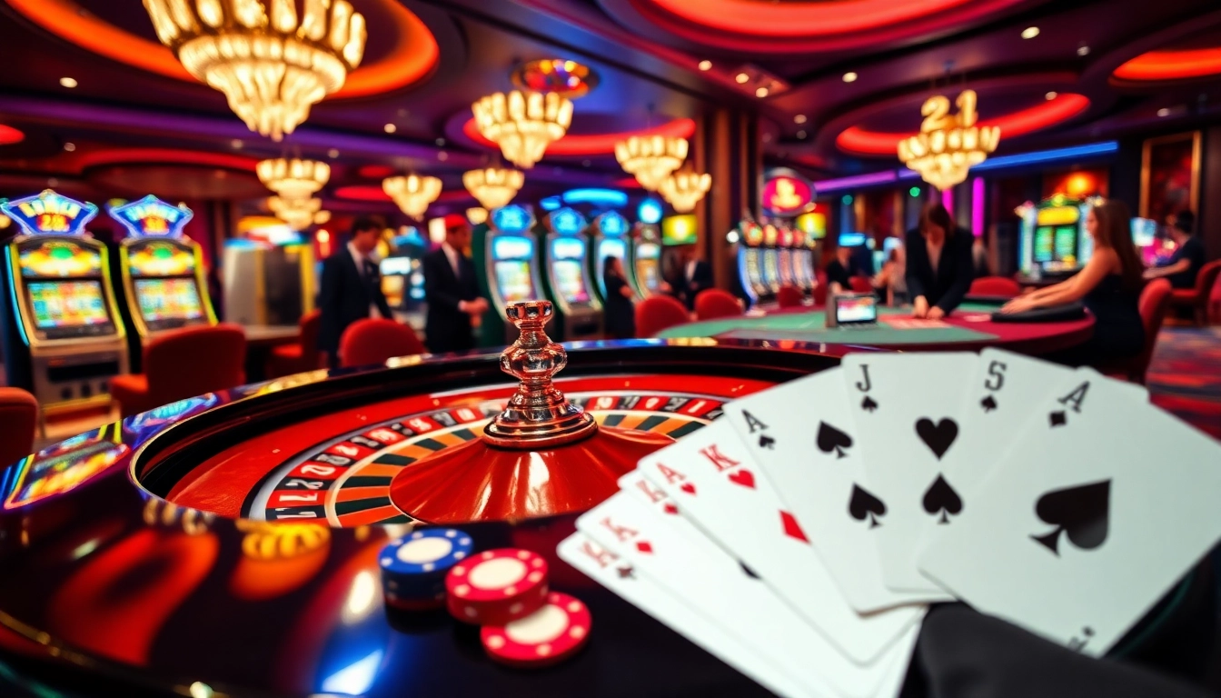 Excited players enjoy vibrant games at the 69vn casino, featuring roulette and poker tables.