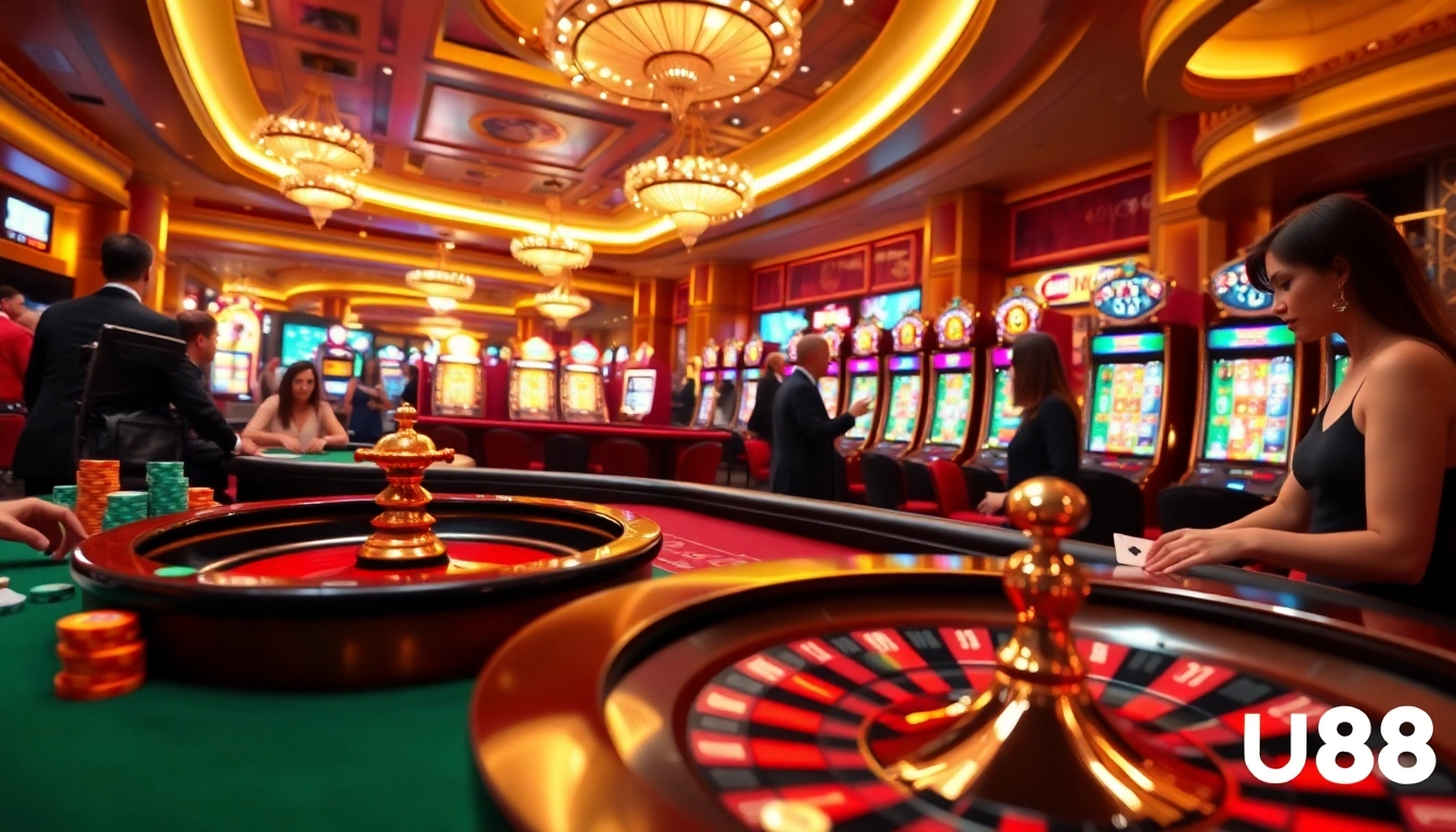Experience thrilling roulette action at uu88’s luxurious casino, with players engaged in exciting bets.