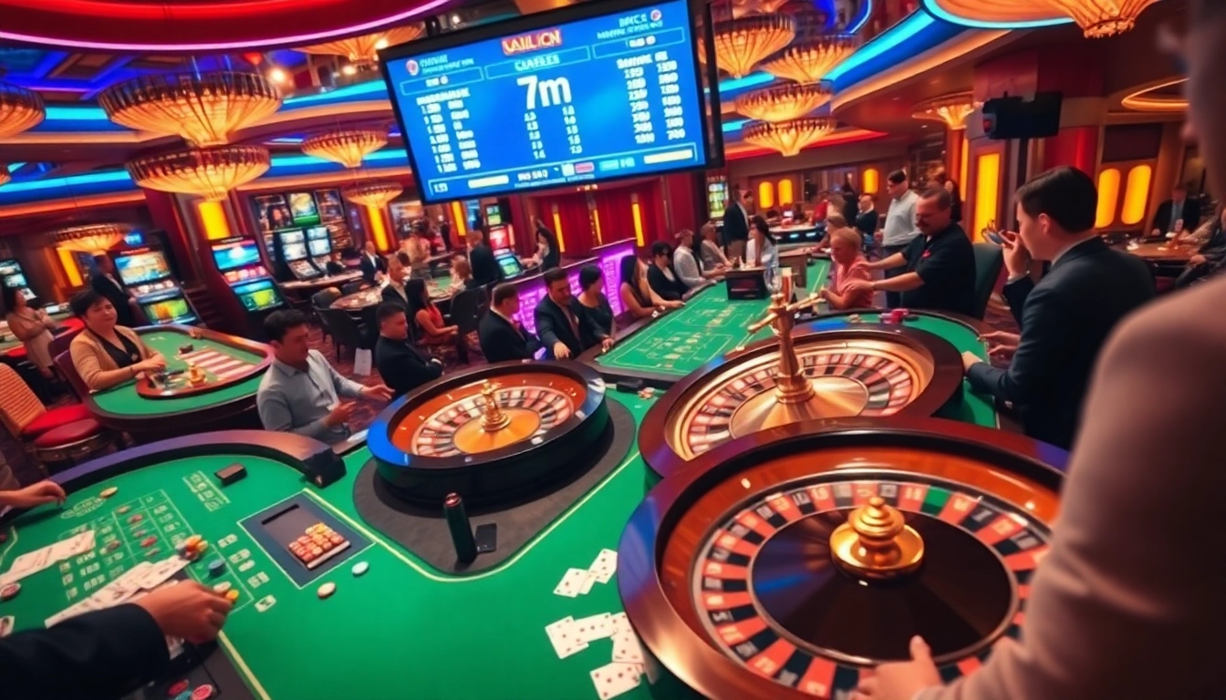 Exciting scene showcasing 7m cn live scores amid bustling casino gaming tables.