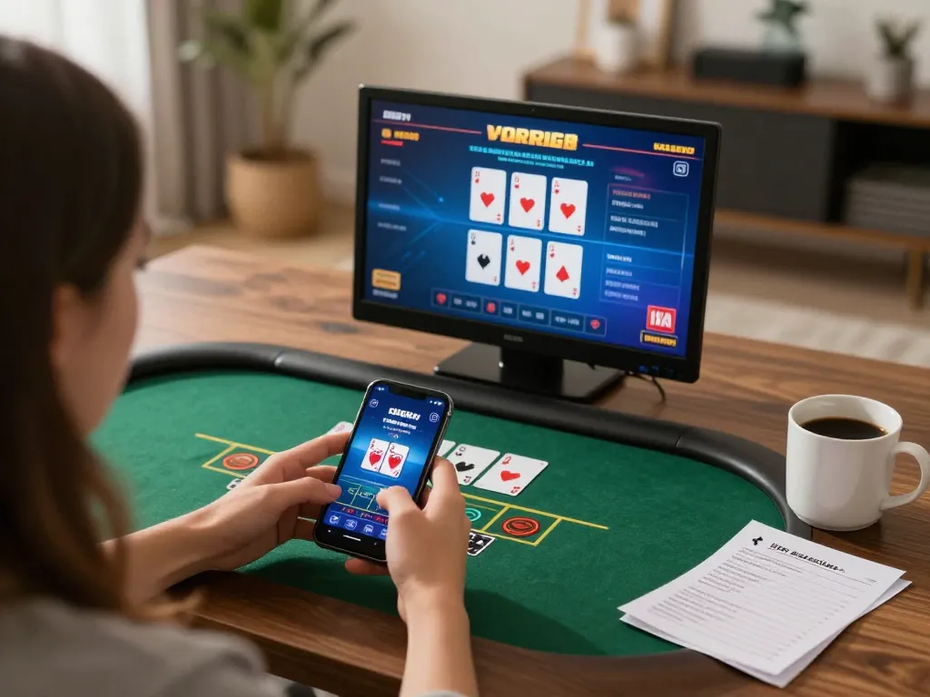 Play poker on the 8day app while enjoying a cozy home environment with warm lighting.