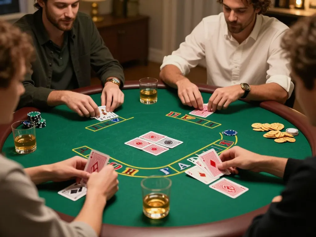 Players engaged in an exciting blackjack game at home, highlighting u888's strategic betting experience