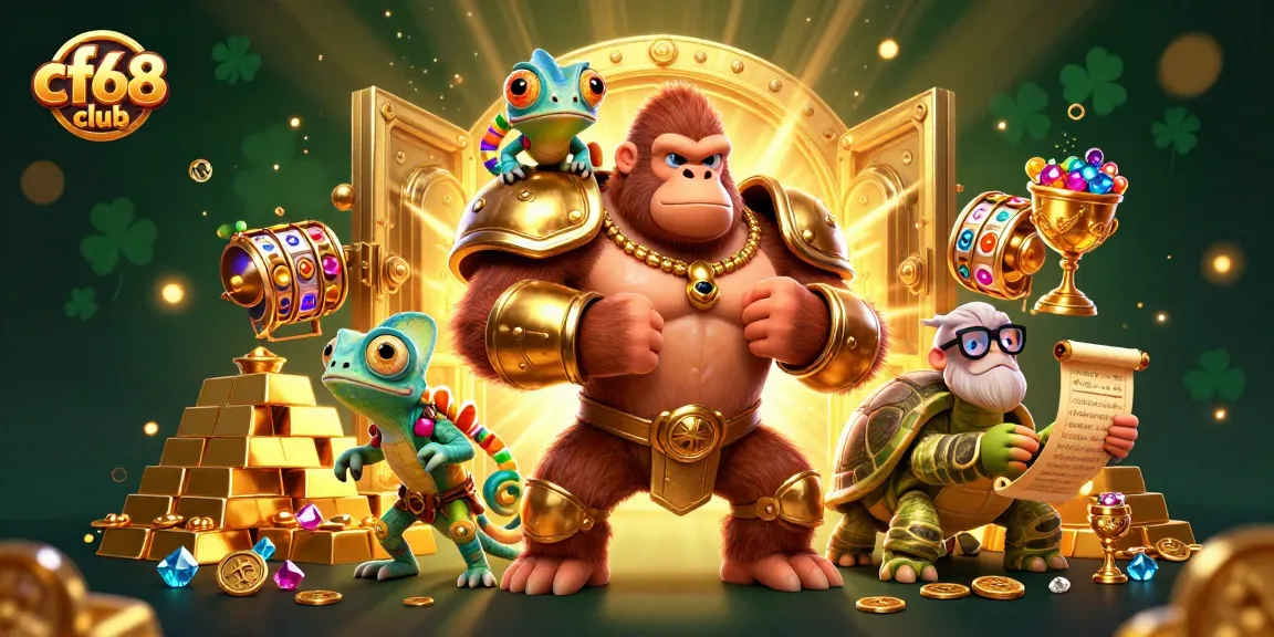 Experience the thrill of gambling at cf68 club with vibrant slot reels and dynamic characters.