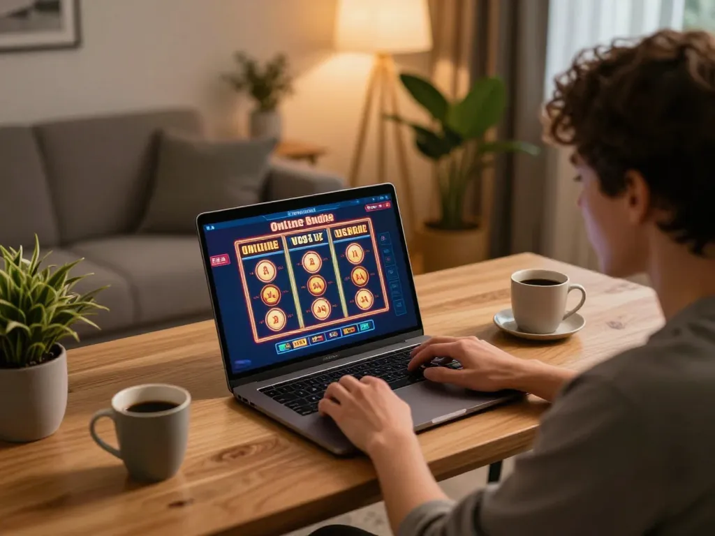 Experience 8EEE online gaming at home with a cozy setup and engaging interface for responsible gambling.