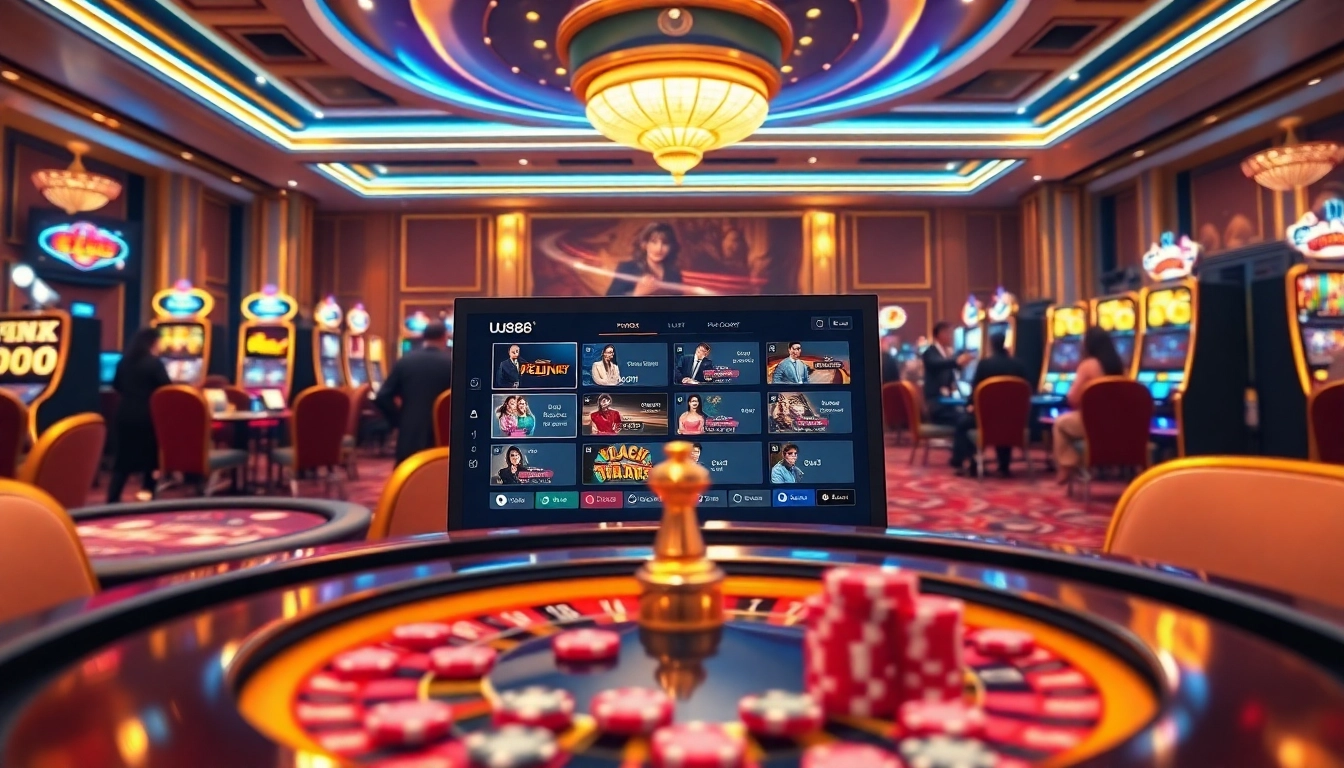 Engaging casino scene showcasing UU88 online betting interface with lively players and gaming elements.