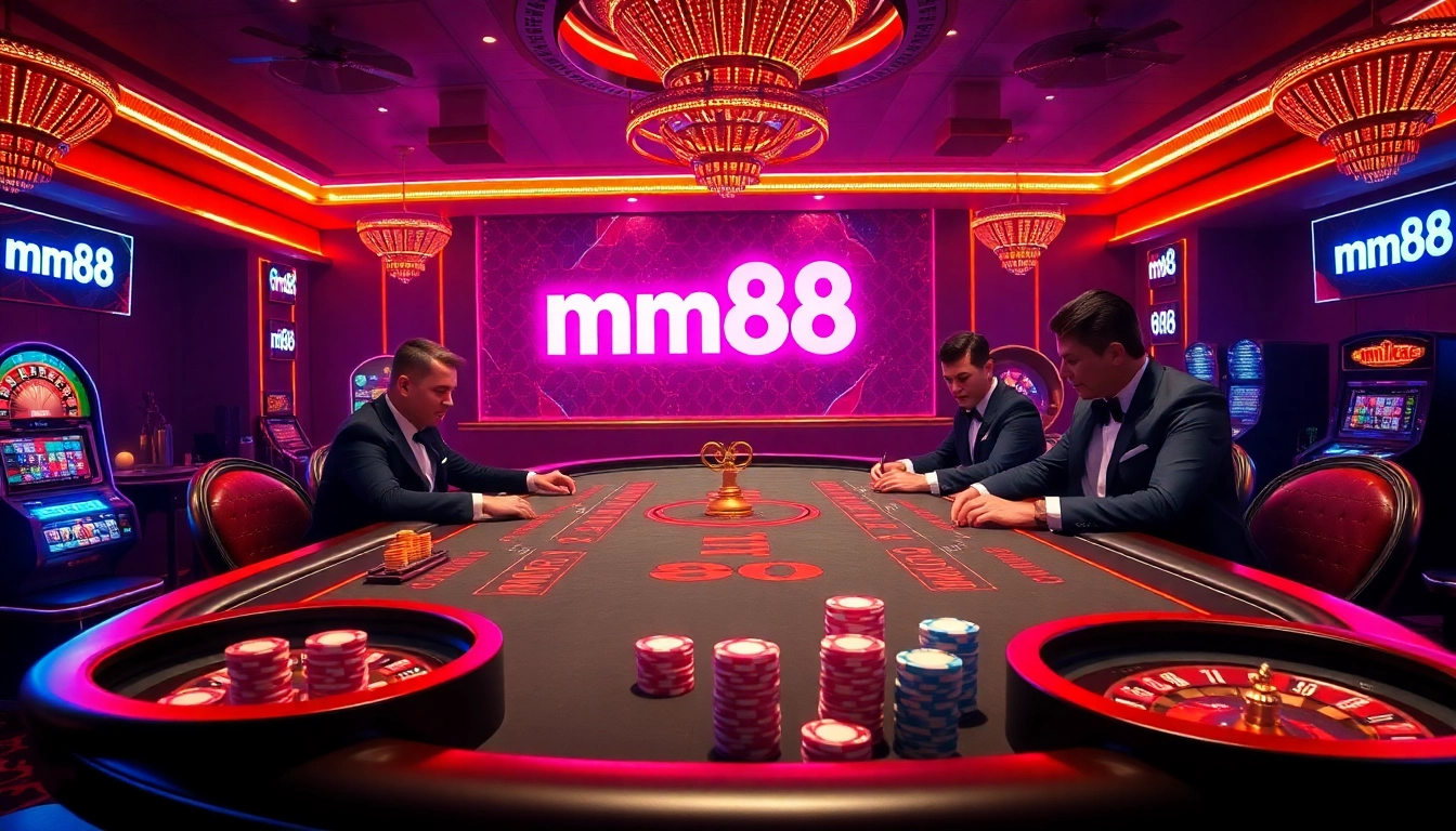 Experience exhilarating gaming at mm88 with poker, roulette, and slot machines in a luxurious casino setting.