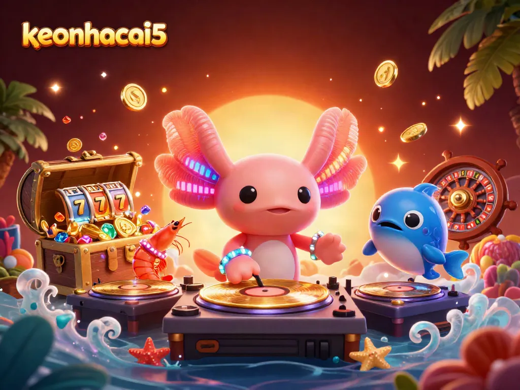 Join the fun at keonhacai5 with the vibrant underwater casino scene featuring lively characters.