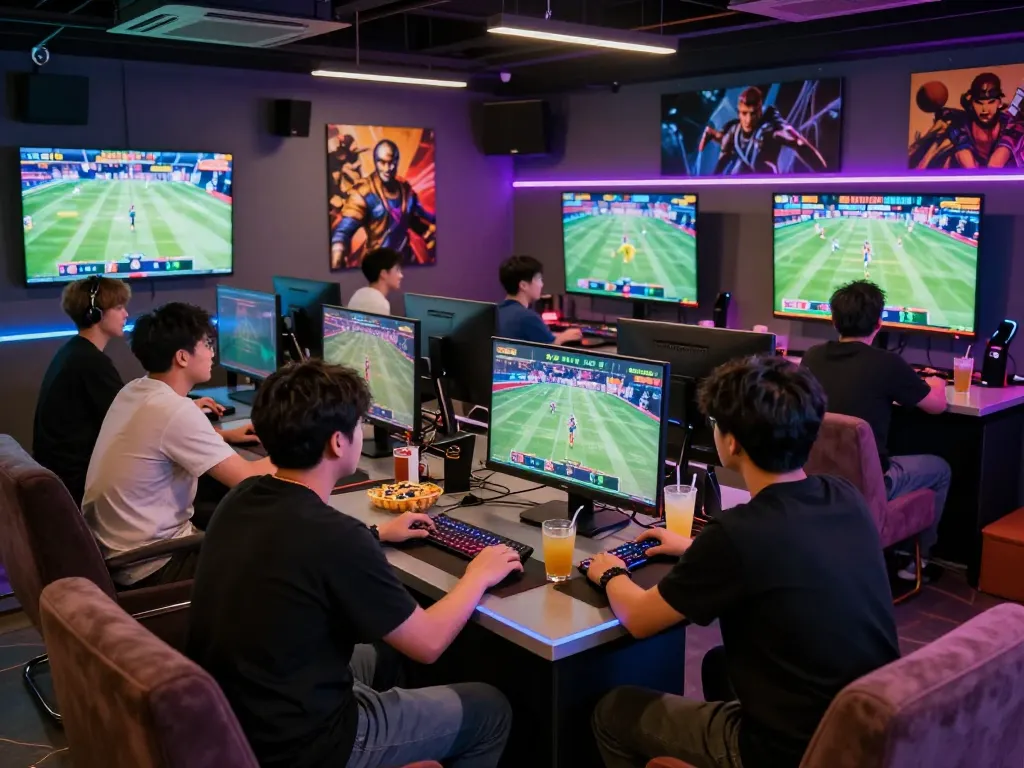 Players enjoying exciting bk8 gaming experience in a lively lounge atmosphere.