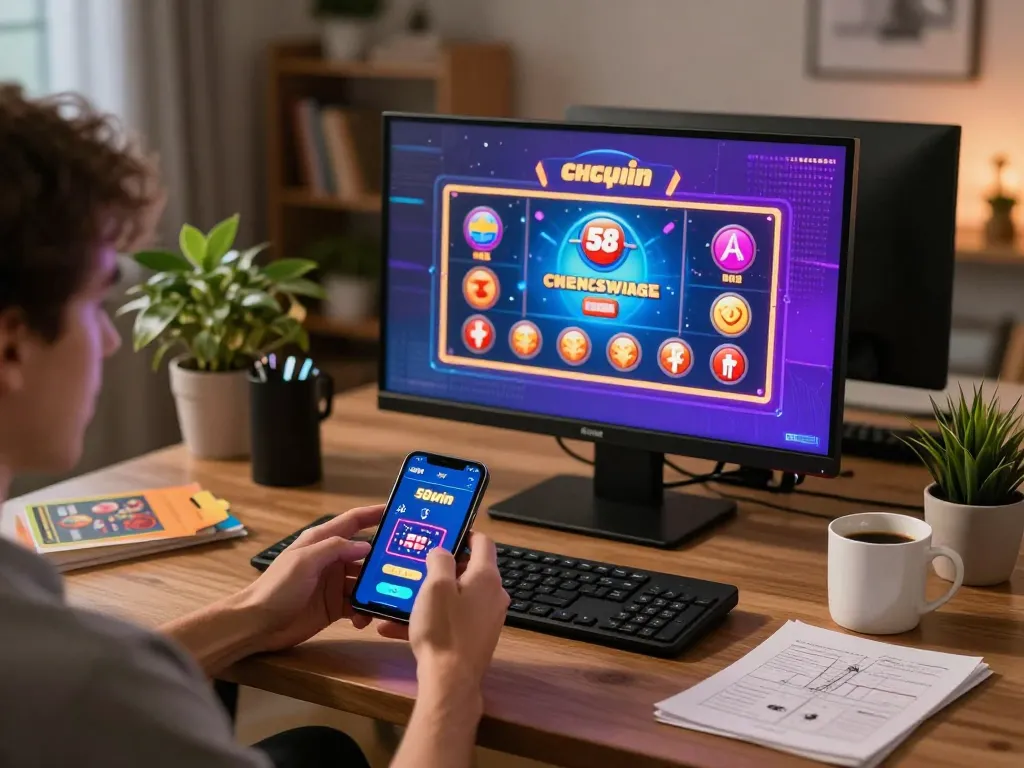 Engaging in 58win mobile gaming experience in a cozy setting with strategic notes