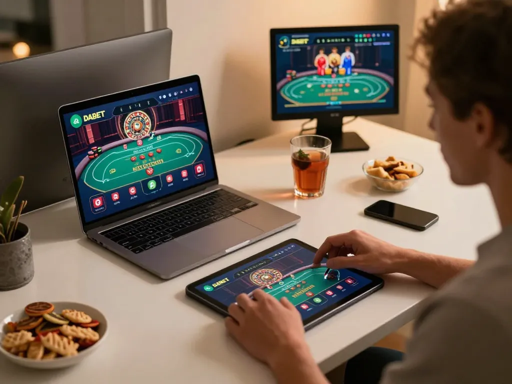 DABET enhances your online gaming experience with a cozy casino gaming setup.