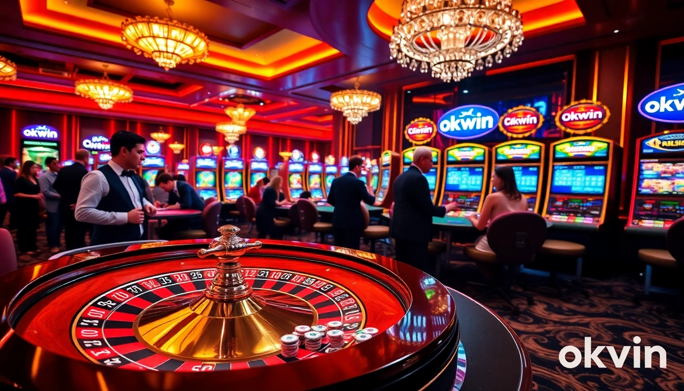 Engaging players enjoying a luxurious casino experience with okwin branding.