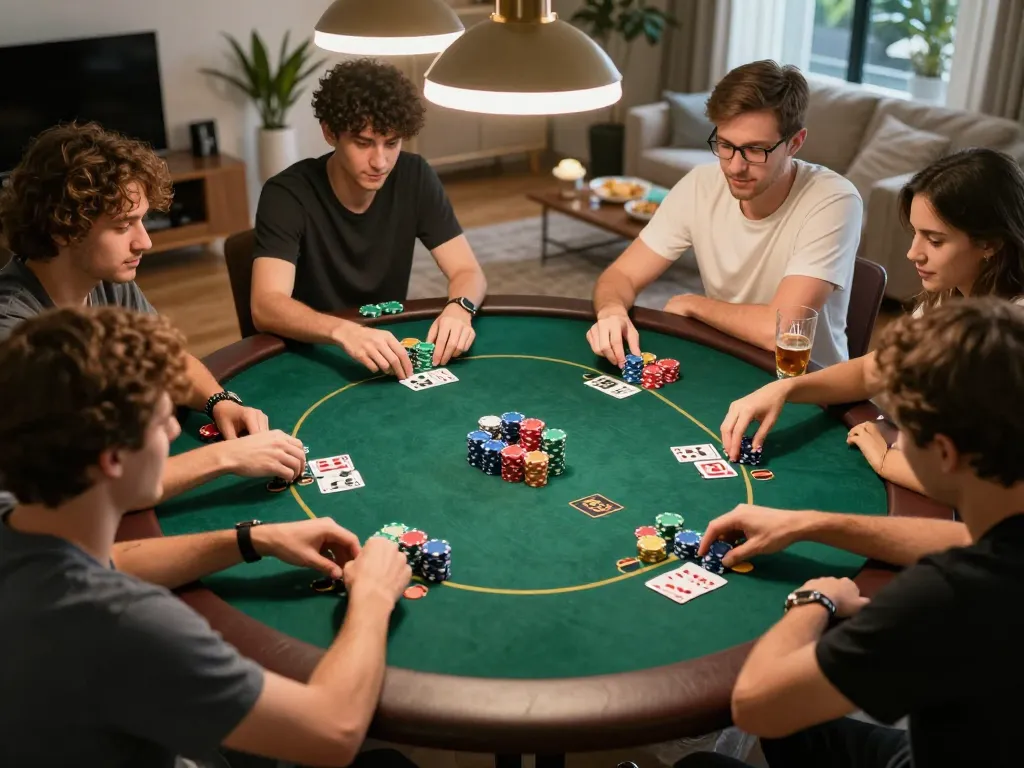 Players enjoy a competitive home poker night around a table with C168 strategy discussions.