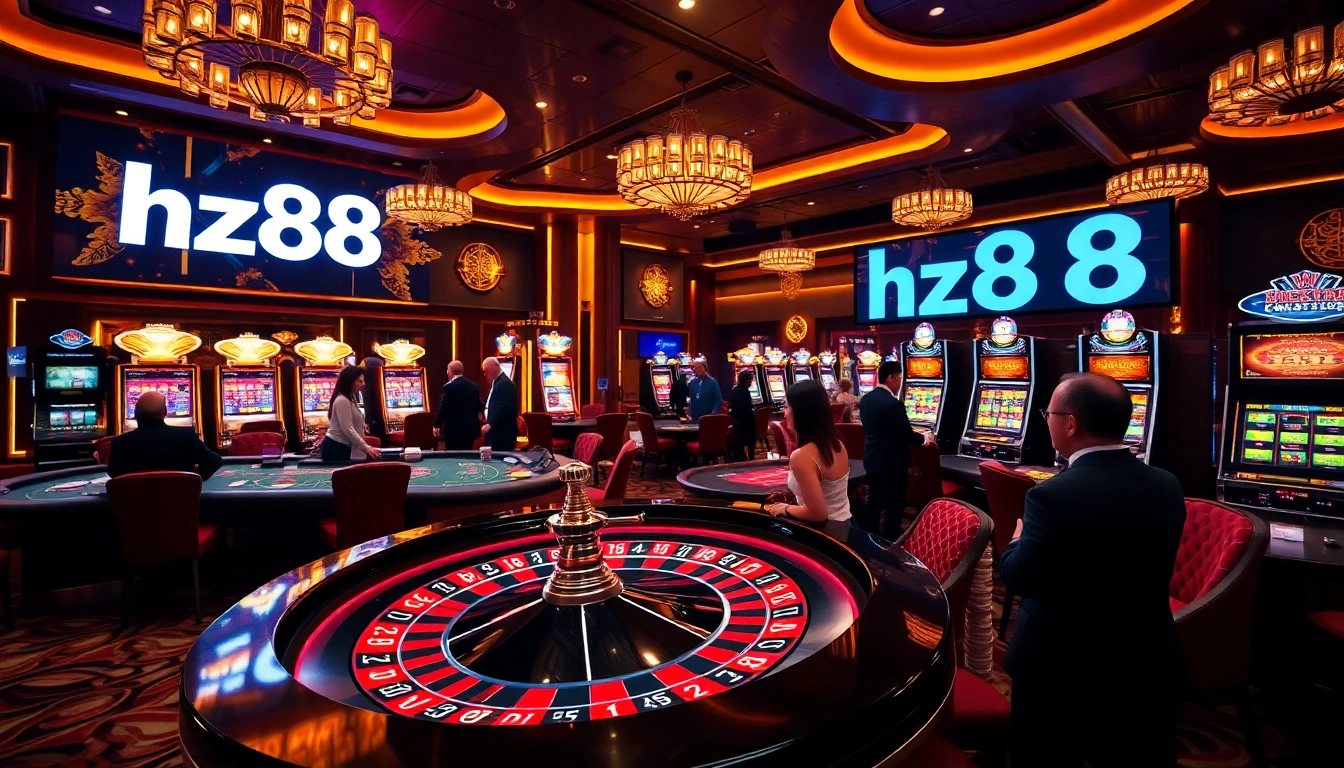 Play at the luxurious casino featuring exciting games and the keyword hz88 highlighted.