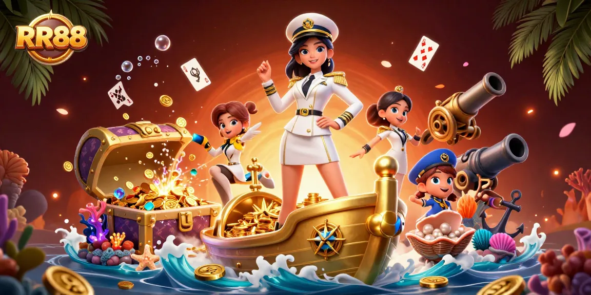 Experience exhilarating gambling action with RR88, where vibrant casino elements collide with a captivating ocean backdrop.